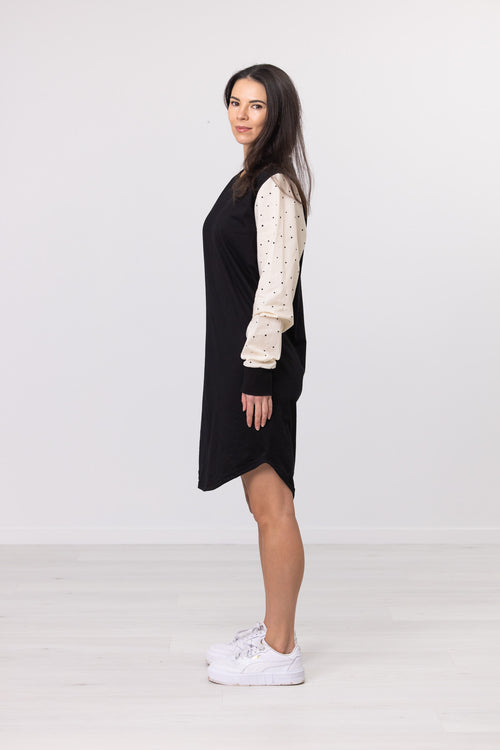 WHITE POLKA ONE SLEEVE DRESS