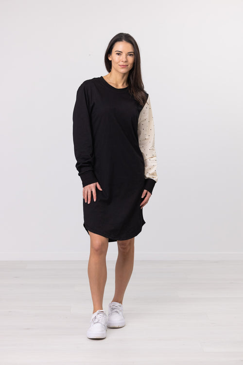 WHITE POLKA ONE SLEEVE DRESS